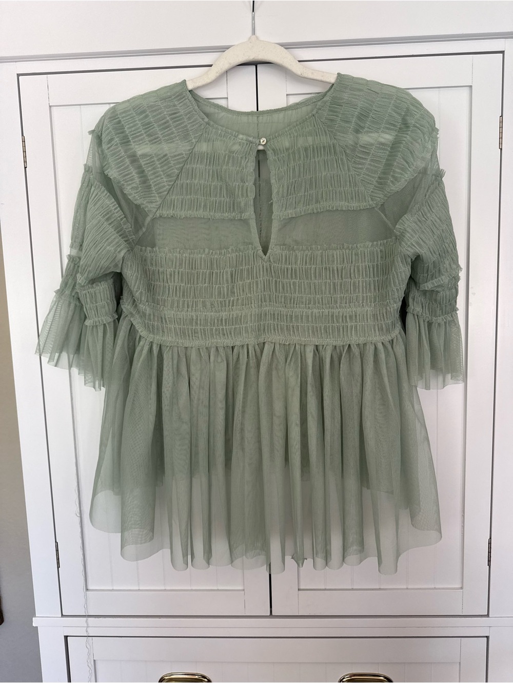 Zara Women’s Sheer Tulle Mint Sea foam Green Ruffled Peplum Babydoll Top - Picture 14 of 15